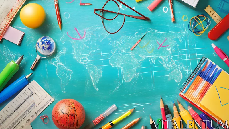 Playful classroom atlas sprawls across a turquoise dream desk.