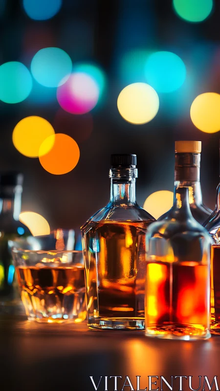 Spirits and Cocktails Glow Against Vibrant Night Bokeh