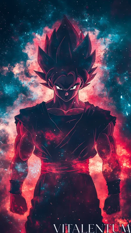 Celestial warrior silhouette framed by nebular energy field.