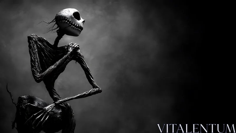Emaciated skeletal figure rendered in high-contrast 3D chiaroscuro