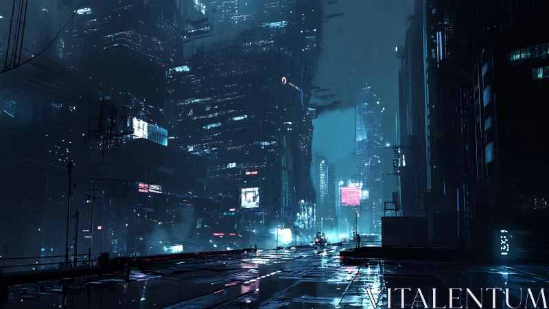 Neon rain stitches quiet code into a sleepless megacity night