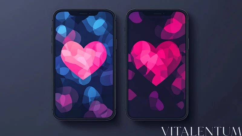 Geometric Heart Smartphone Wallpapers with Low-Poly Design.