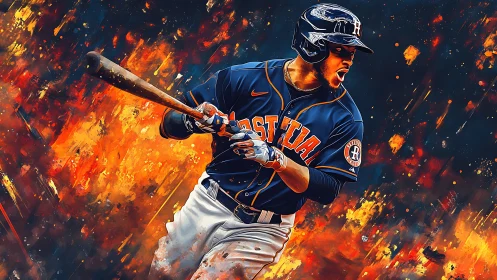 Dynamic baseball batter in explosive digital painting style.