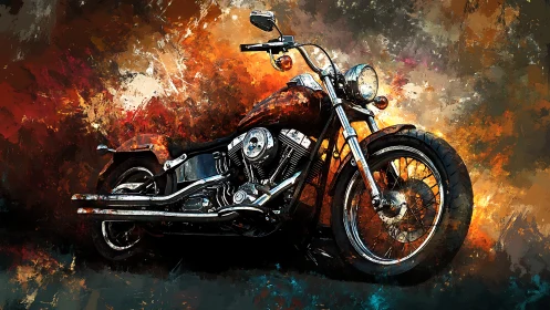 Custom cruiser motorcycle rendered in dynamic digital painting