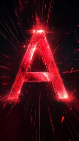 Luminous red letter A with explosive radial light structure.