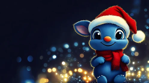 Festive blue critter shares a cozy holiday greeting tonight