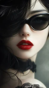 Close-up portrait of stylish woman in dark sunglasses.