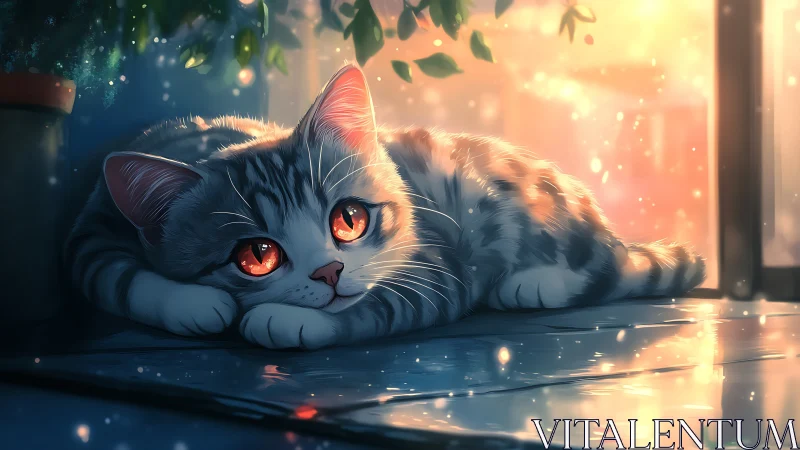 Luminescent Feline Portrait with Incandescent Ocular Features.