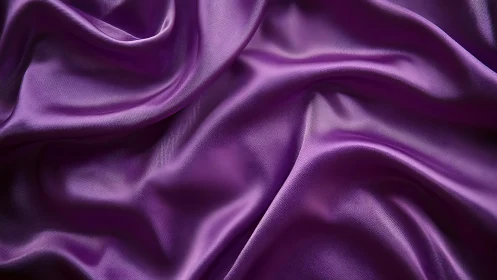 High-sheen violet satin textile, close-up draped folds study