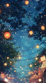 Lantern-strung twilight street humming with quiet starlight.