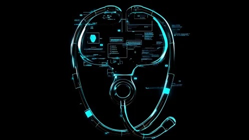 Digital stethoscope outline with data interface display.