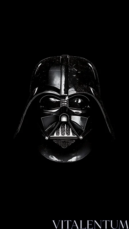 Black sci fi helmet close-up on dark isolated background.