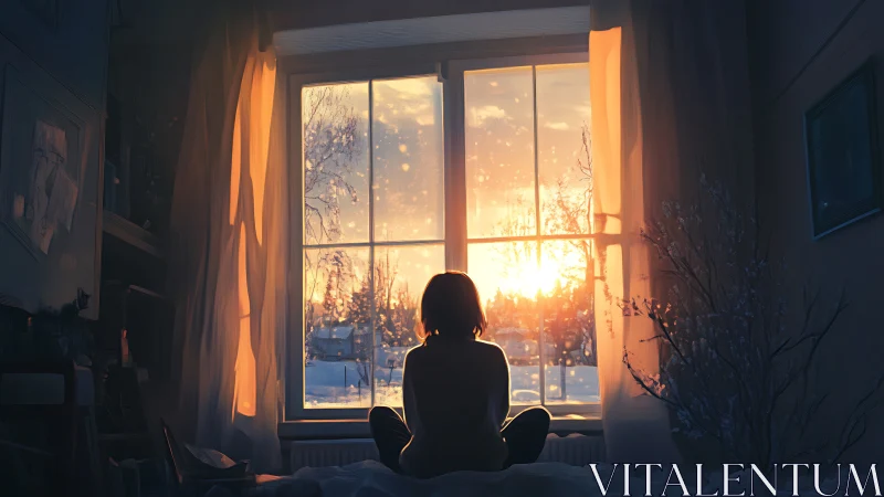 Backlit silhouette studies winter sunrise through frosted window