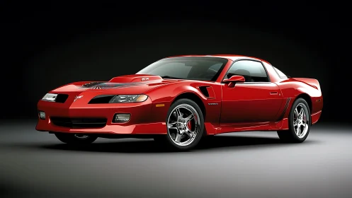 Crimson muscle coupe prowls spotlight with glossy precision