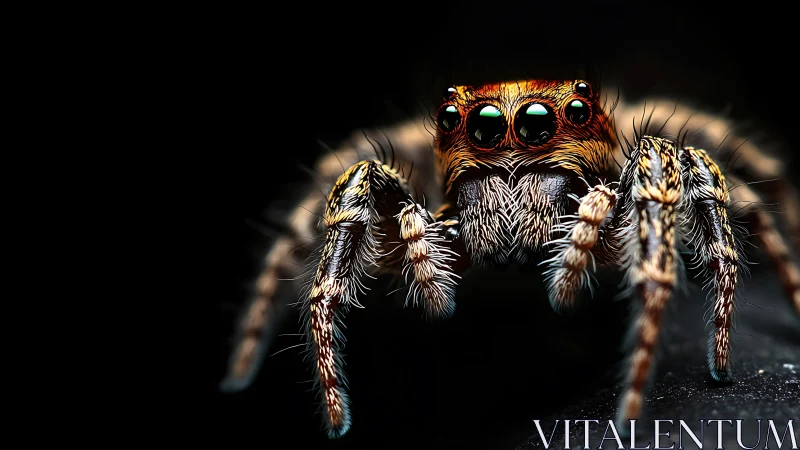 Macro render of iridescent jumping spider ocular array.