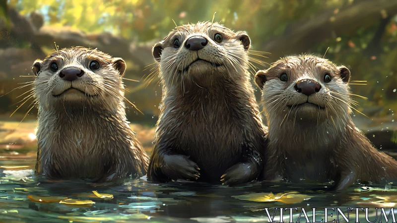 Three river otter scouts pop up like whiskered question marks