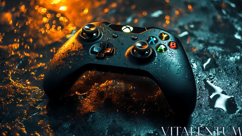 Gaming Controller Ignites in Inferno Light and Cinematic Glow.