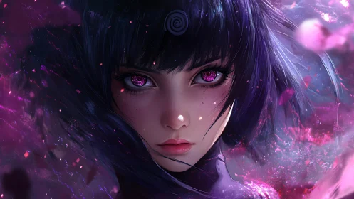 Mystic violet-eyed heroine framed by swirling cosmic aura.