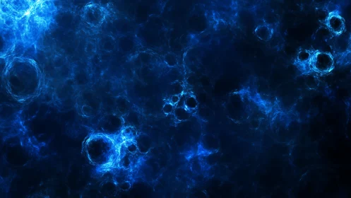 Electric nebula swirls illuminate deep cosmic blue space.
