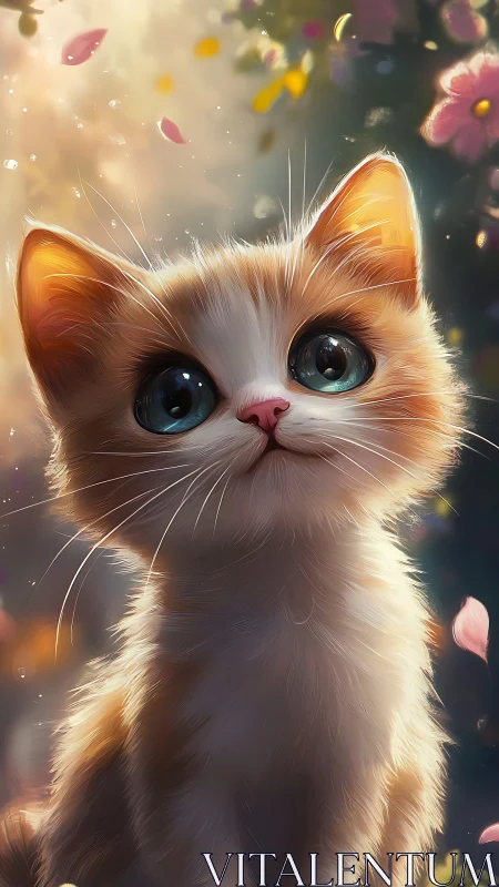 Luminous Feline Portrait with Ethereal Floral Backdrop.
