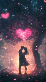 Luminescent Hearts: Neon Glow Romance Digital Painting.
