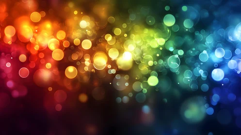 Vibrant Bokeh Lights in Rainbow Colors, Abstract Digital Artwork.