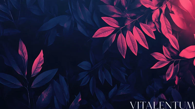 Neon-lit foliage drifts in a moody twilight forest glow