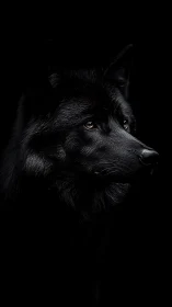 Black wolf profile rendered in dramatic low key lighting.