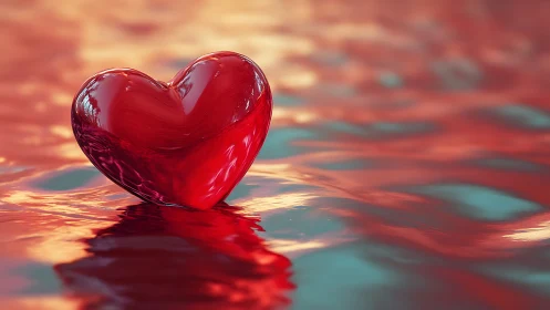 Translucent Red Heart Form on Colored Surface