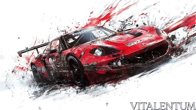 Scarlet race car shreds paint and asphalt in wild motion storm.