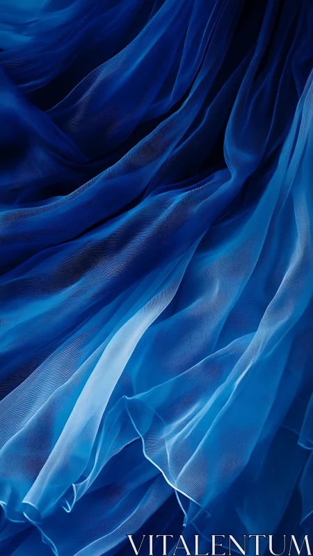 Billowing blue organza folds flow in luminous waves.