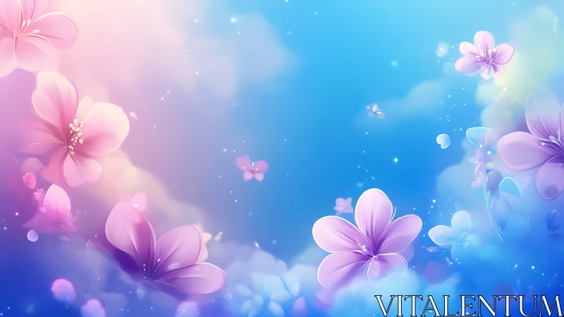 Ethereal Floral Composition with Luminescent Bokeh and Gradient Sky.