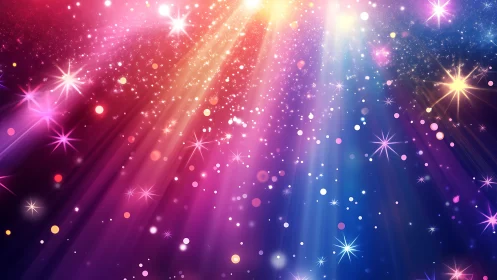 Shimmering starlight drifts through dreamy rainbow cosmic glow