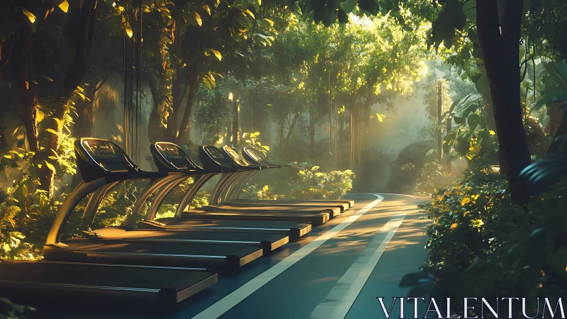 Sunlit forest treadmills invite gentle, energizing workouts