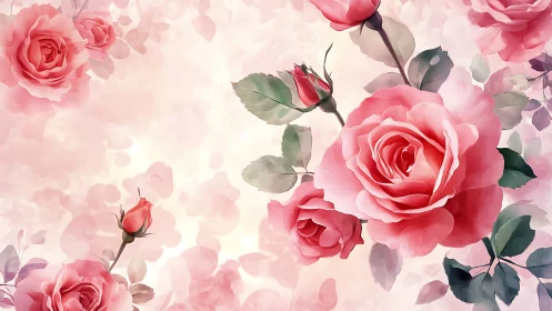 Blush-Soaked Garden: Watercolor Roses in Soft Reverie.