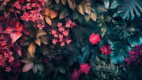 Neon Garden Dreams: Pink Blooms in Twilight.