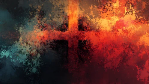 Abstract thermal cross with grunge textures and vapor gradients