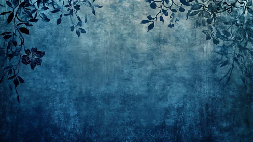 Midnight blue floral grunge background with vining silhouettes.