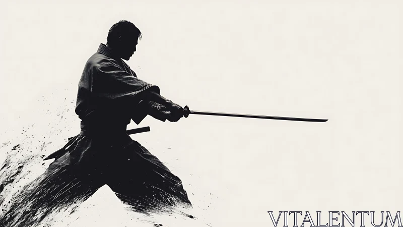 Silhouette of swordsman executing horizontal katana strike.