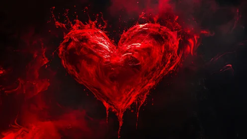 Passionate Red Heart Bursts with Liquid Energy and Motion