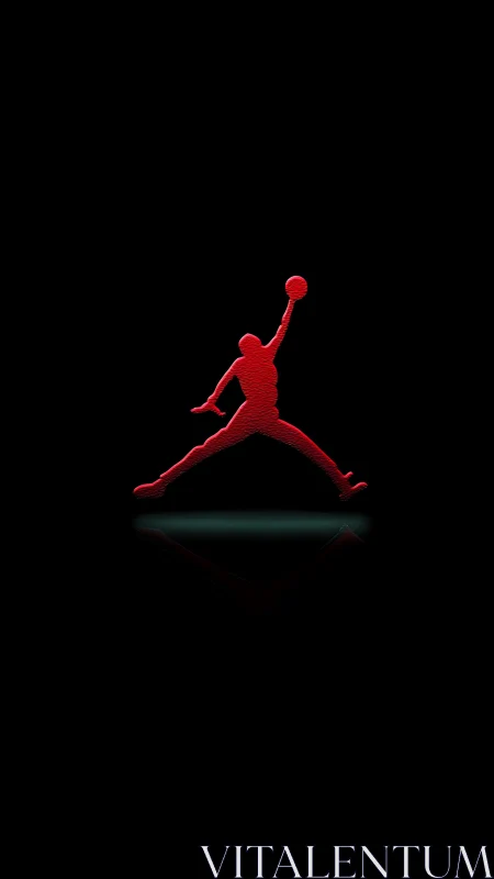 Silhouette of red leaping figure is centered on black field