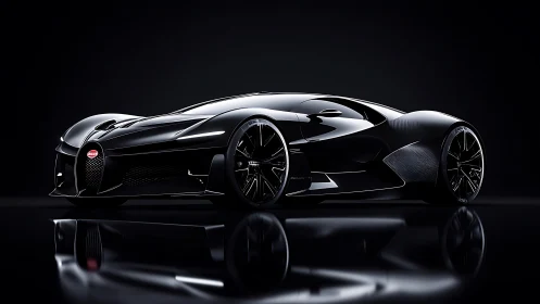 Ultralow black hypercar concept in studio-grade reflective light