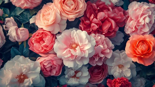 Lavish Garden Romance: Blooming Bliss in Coral and Crimson Hues.