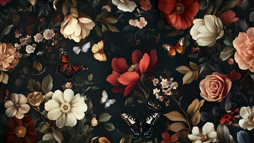 Botanical Garden: Floral Pattern with Butterflies