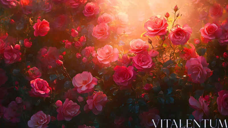 Rose Garden with Warm Backlighting Effects.