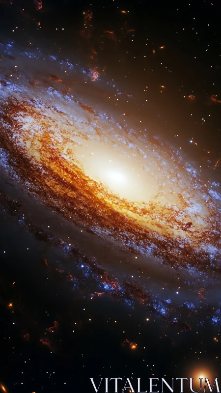 Spiral galaxy brewing starlight in molten gold and cobalt dust.