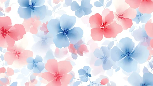 Gradient-Rendered Floral Composition with Pink and Blue Blooms