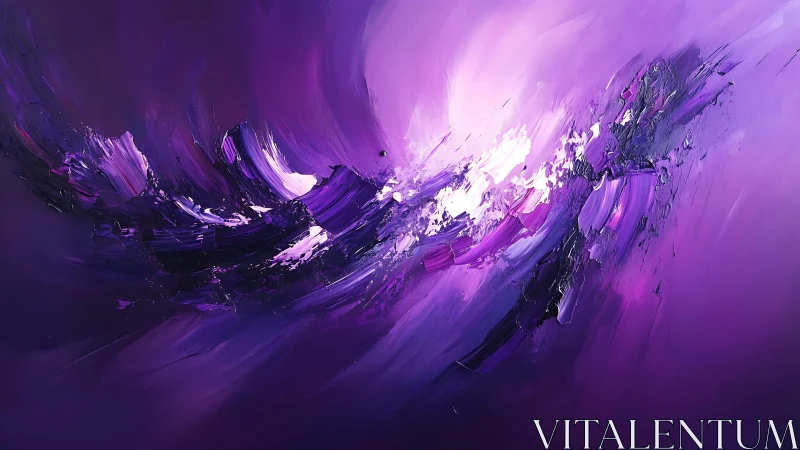 Abstract Purple Wave Painting with Dynamic Brushstrokes.