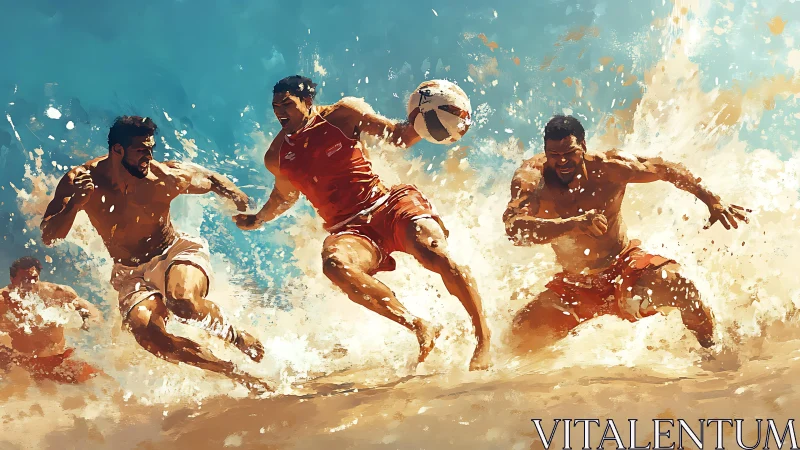 Sunlit sand-sprint showdown with fearless beach athletes.
