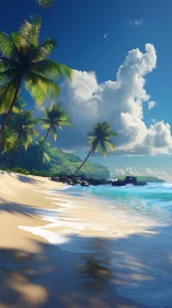 Tropical Paradise Unfolds Where Palms Kiss Crystalline Waves.